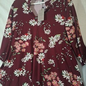 Chic Floral Burgundy Women's Tunic Top